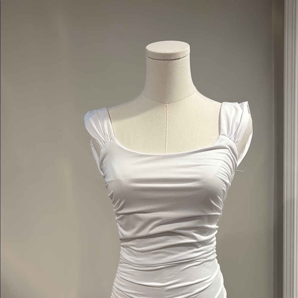 White Ruched Bodycon Mini Dress - Picture 2 of 6